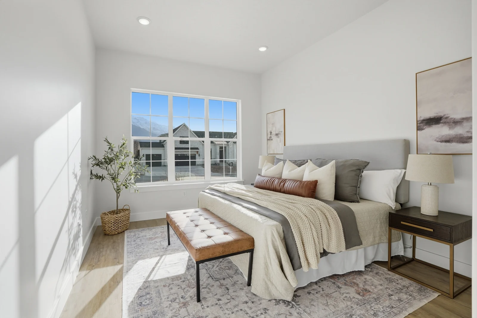 Unfurnished bedroom with a single window, recessed lights, neutral carpet, and white walls in Olympic BH08, American Fork.