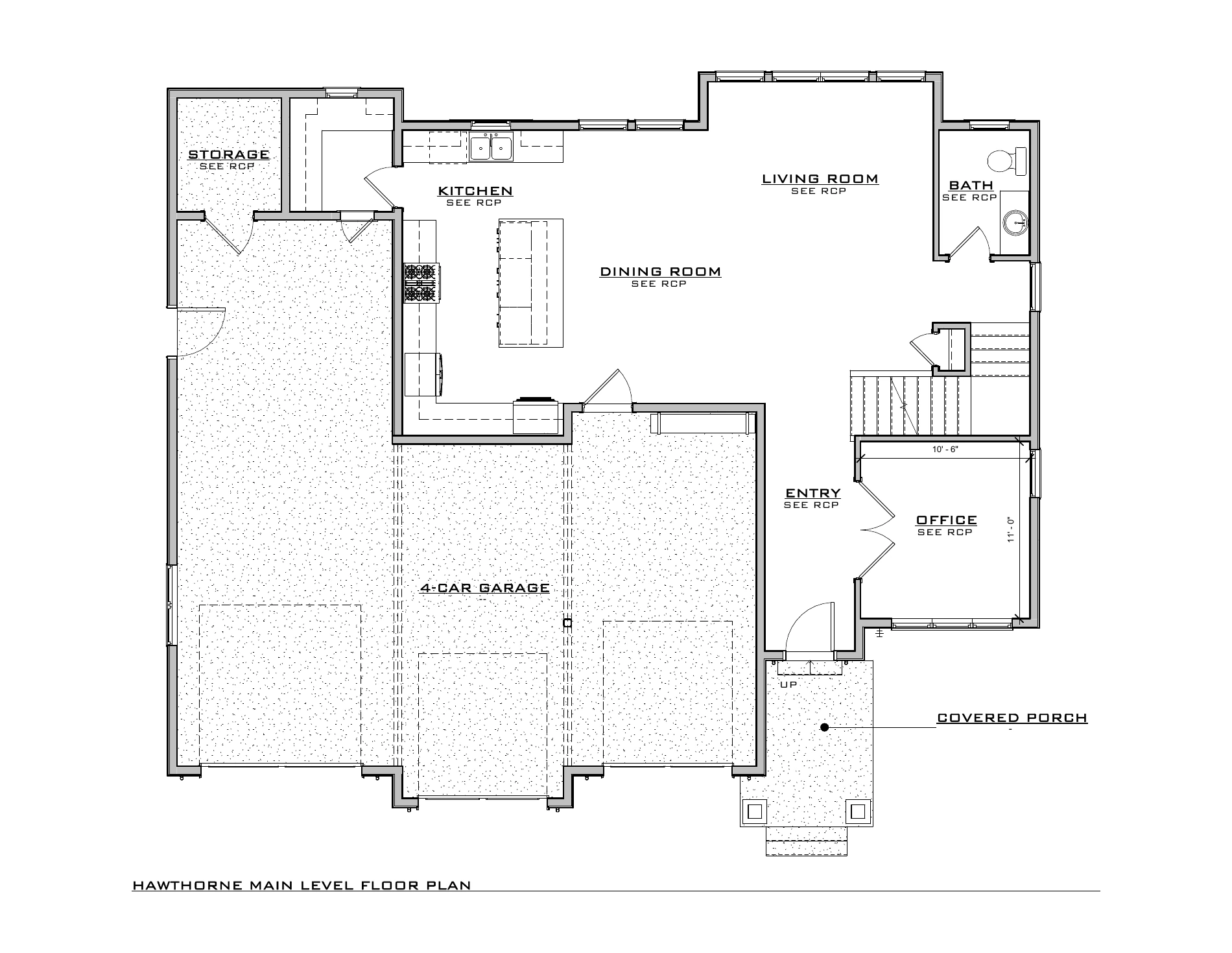 Hawthorne Farmhouse, lot SR301 — Main level architectural floor plan