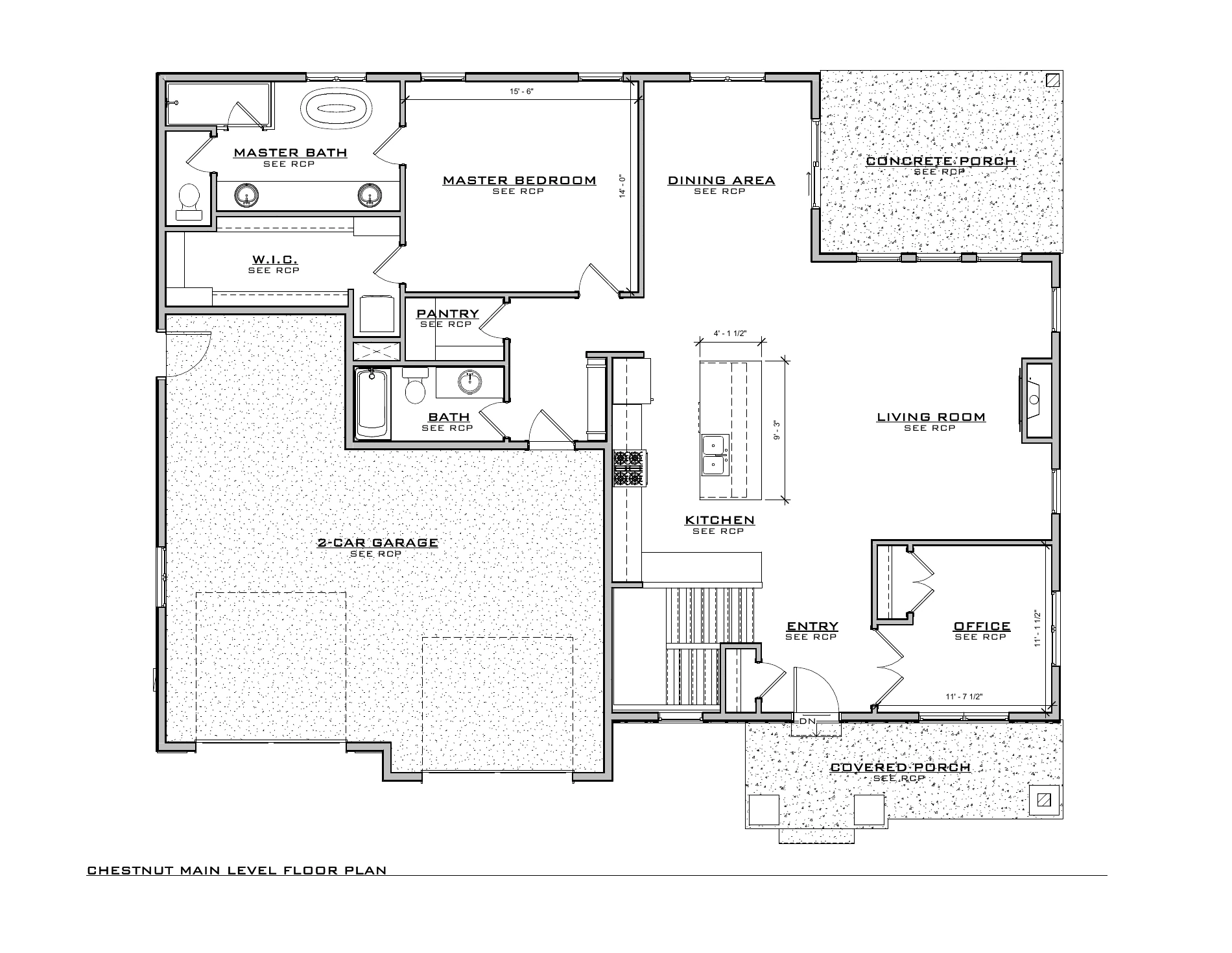 Chestnut Farmhouse, lot SR303 — Main level architectural floor plan